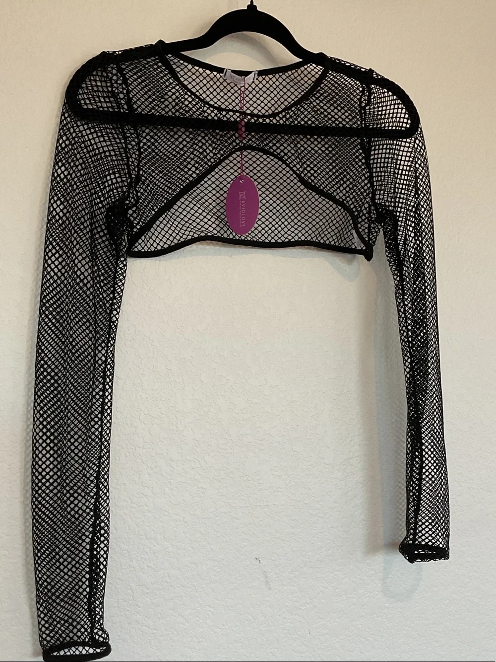 AVID LOVE Sheer Black Fishnet Long Sleeve Crop Top - Womens